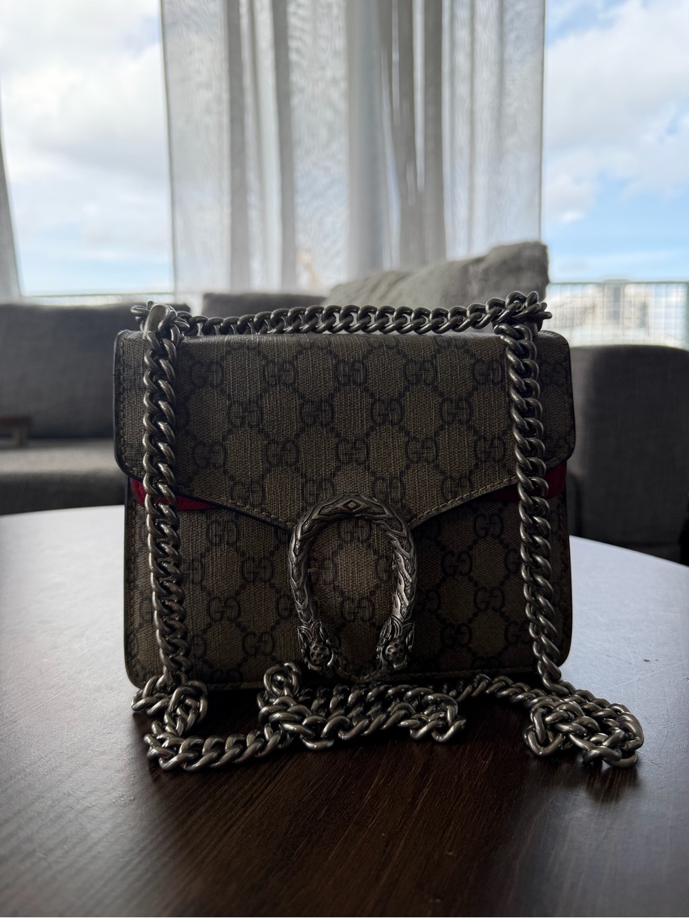 Gucci GG Supreme Mini Crossbody in Beige and Brown with Silver Hardware